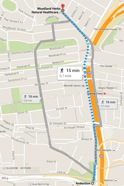 Anderston Station to Woodland herbs Map